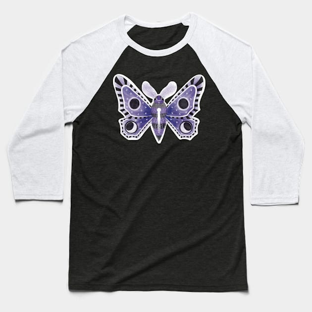 Purple and Black Space Moth Baseball T-Shirt by Metal Tea